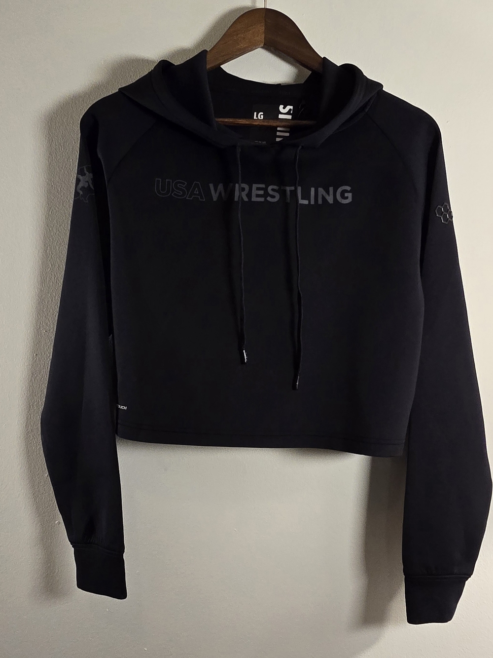 RUDIS USA Wrestling Cool-Touch Cropped Hoodie Sweatshirt Large LG Black Gym